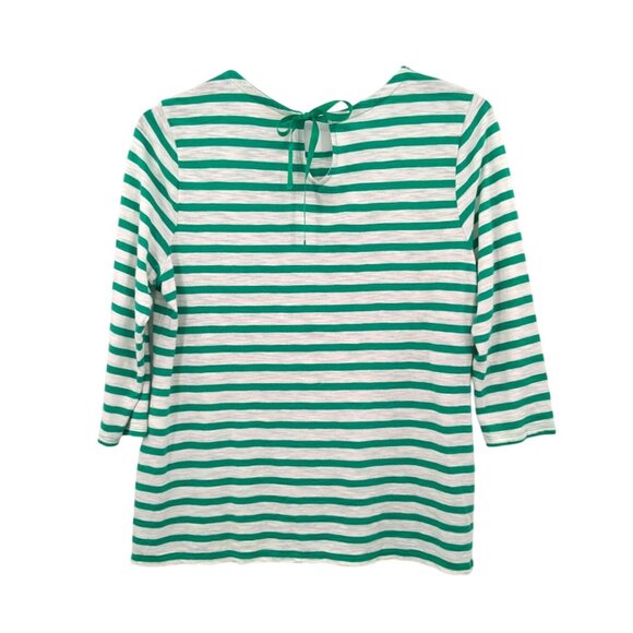 Striped Nautical Embellished Neckline Top Women Size L Tie Bow Back Coastal Soft - Picture 2 of 10